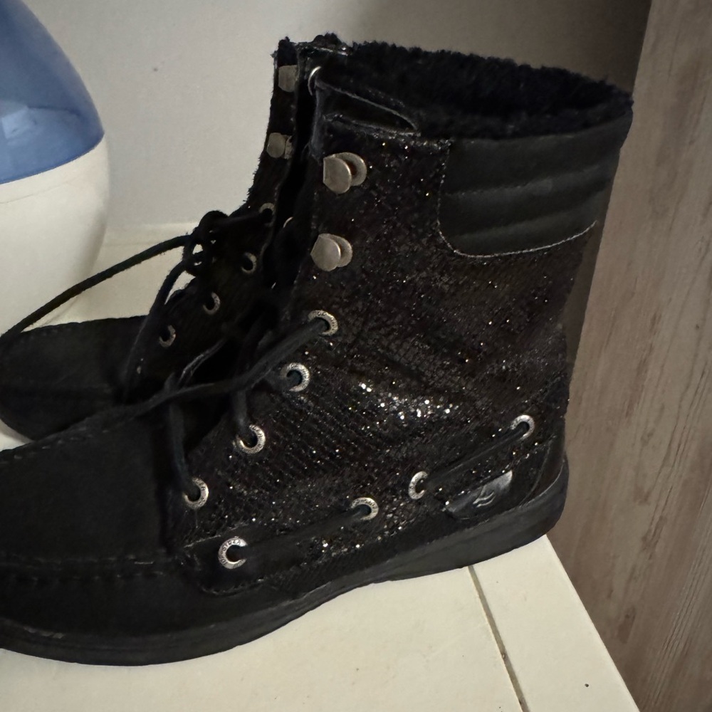 Sperry Black Sparkle Lace-Up Boots